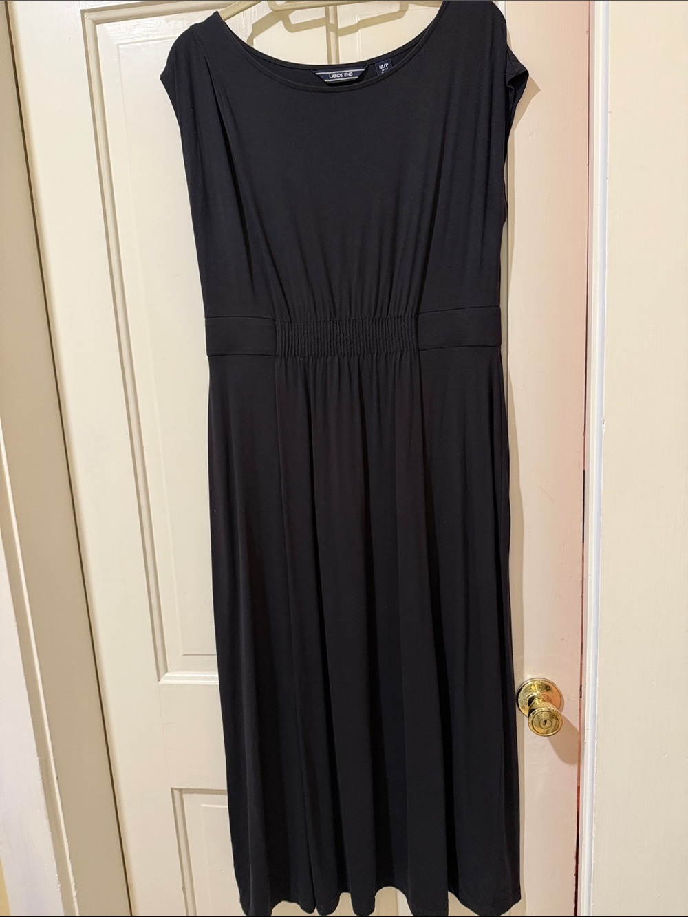 Lane Bryant Black Cap-Sleeve Midi Dress with Gathered Waist